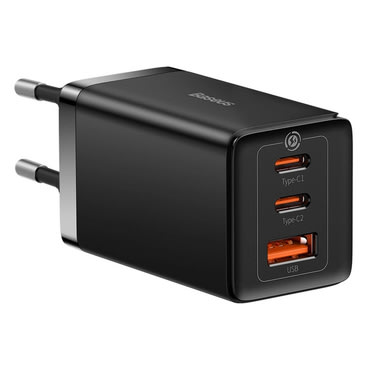 Zidni adapter za punjenje Baseus, s GaN5 pro tehnologijom, 1x USB-A i 2x USB-C izlazima 65W - crni Zidni adapter za punjenje Baseus, s GaN5 pro tehnologijom, 1x USB-A i 2x USB-C izlazima 65W - crni