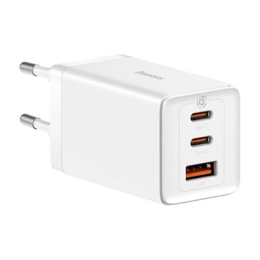 Zidni adapter za punjenje Baseus, s GaN5 pro tehnologijom i USB-C kablom 100W - USB-A i 2x USB-C izlazima 65W - bijeli