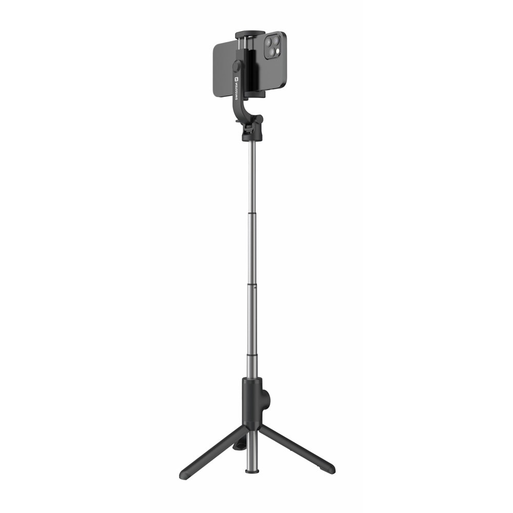 Rastezljivi aluminijski selfie stick Swissten "Tripod Pro" s GoPro nastavkom, tronožnim stalkom i daljinskim upravljačem - crni