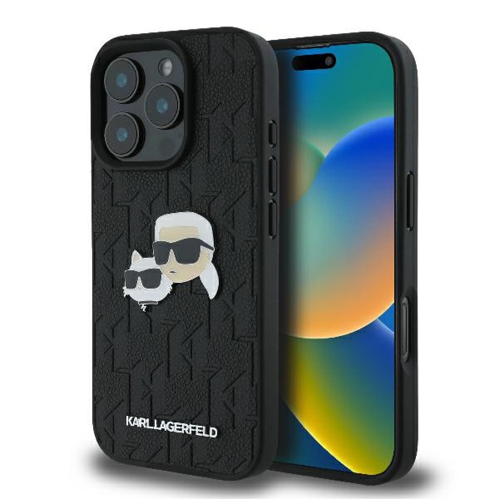 Originalna maska Karl Lagerfeld "Monogram Karl & Chaoupette" za iPhone 16 Pro - black