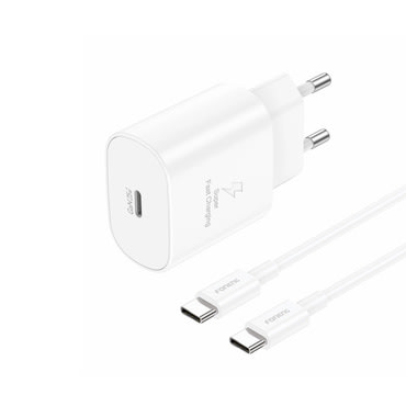 Zidni punjač Foneng "EU51" s GaN tehnologijom i PD 25W USB-C izlazom za brzo punjenje  GaN - punjač + USB-C kabel 1m - bijeli