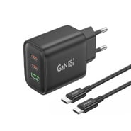 Zidni punjač Foneng "GaN10" s PD 65W, sva USB-C izlaza i USB QC3.0 izlazom za brzo punjenje - GaN punjač + USB-C kabel 1m - crni