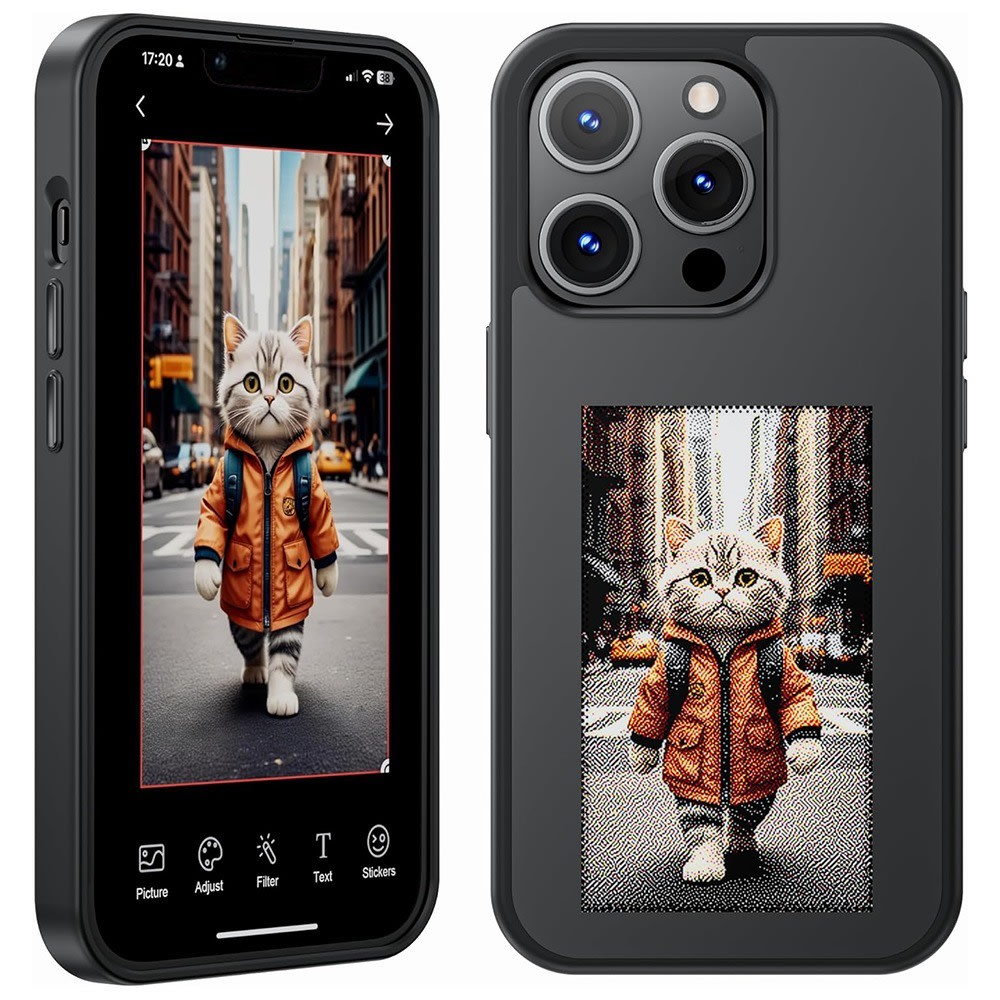 Personalizirana maska sa zaslonom "InkStyle" NFC za iPhone 16 Pro Max - viralna maska s prikazom omiljenih fotografija i slika - black
