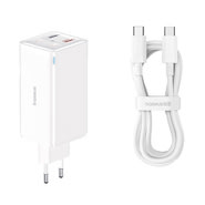 Zidni adapter za punjenje  Baseus s GaN6 Pro tehnologijom, 2x USB-A i 2x USB-C izlazima 100W i priloženim kablom - bijela