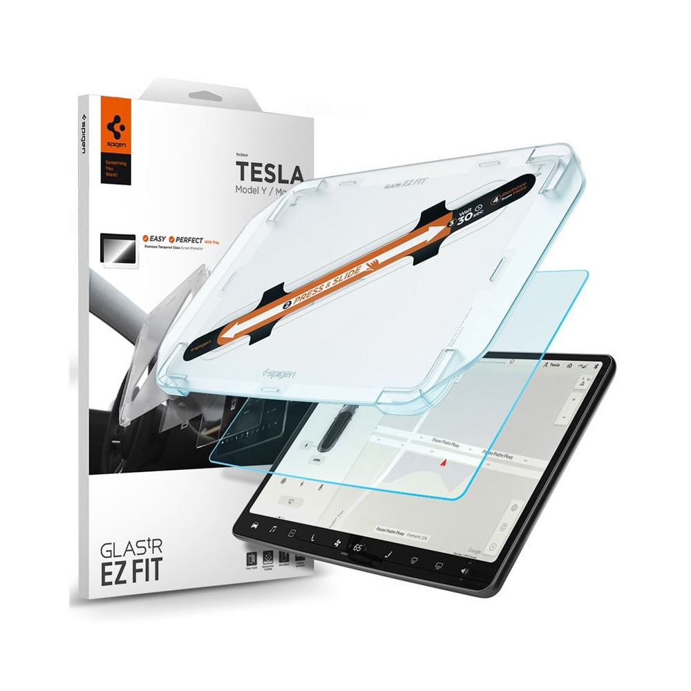 Zaštitno staklo Spigen "EZ Fit Anti Glare" za Tesla Model 3 (2024) - Kaljeno zaštitno staklo sa slojem protiv sjaja - transparent