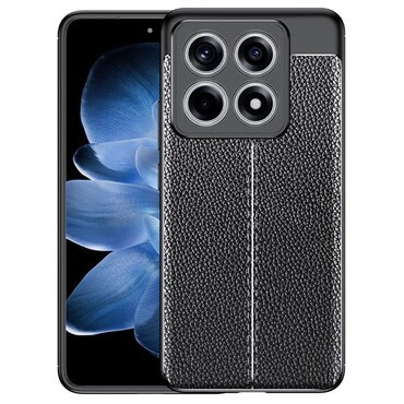 Elegantna gel maska Elite Guard s teksturom kože i zaštitom rubova za Xiaomi 14T Pro - obsidian black