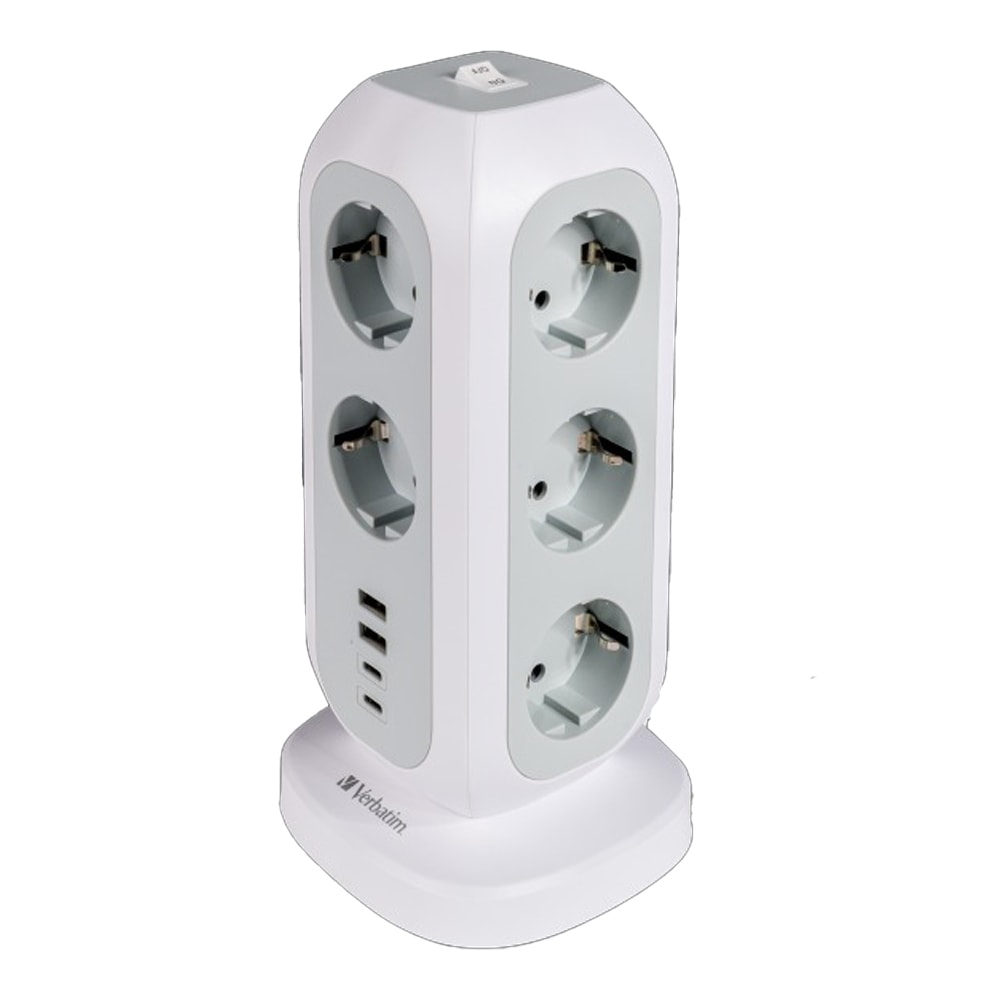 15 u 1 uspravni električni razdjelnik Verbatim "Power Tower" s jedanaest utičnica, 2x USB-C i 2x USB-A ulazima - 2m - bijeli