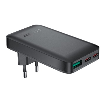 Premium ultra tanki zidni adapter Acefast "A100", s GaN tehnologijom, 1x USB-A i 2x USB-C izlazima 65W - črn Premium ultra tanki zidni adapter Acefast "A100", s GaN tehnologijom, 1x USB-A i 2x USB-C izlazima 65W - črn