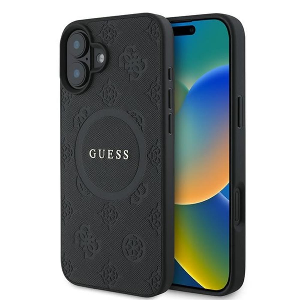 Originalna čvrsta TPU maska Guess "Saffiano Peony Classic" za iPhone 16 - black