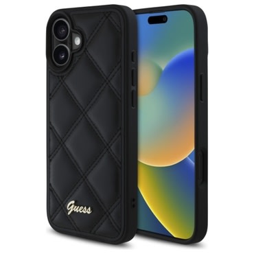 Originalna čvrsta TPU maska Guess "Quilted Metal Logo" za iPhone 16 Plus - black