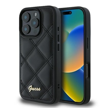 Originalna čvrsta TPU maska Guess "Quilted Metal Logo" za iPhone 16 Pro Max - black