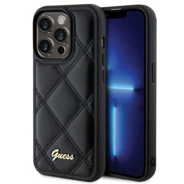 Originalna čvrsta TPU maska Guess "Quilted Metal Logo" za iPhone 15 Pro Max - black
