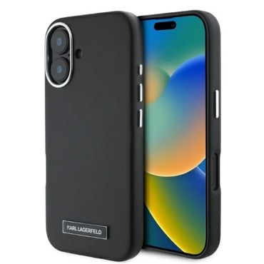 Originalna maska Karl Lagerfeld "FW Metal Plate" za iPhone 16 Plus - crna