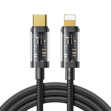 USB-C u Lightning pleteni kabel Joyroom "Transparent" 20W  sa pozlaćenim konektorima - 1.2m - crni USB-C u Lightning pleteni kabel Joyroom "Transparent" 20W  sa pozlaćenim konektorima - 1.2m - crni