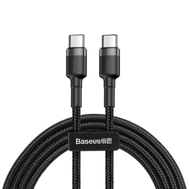 Kabel za punjenje i prijenos podataka USB-C u USB-C Baseus "KLF" s PD i QC 60W - 1m - crno-sivi