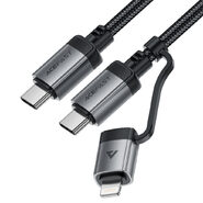 USB-C u USB-C i Lightning kabel za punjenje i prijenos podataka Acefast "C20" za brzo punjenje 60W - 1.2m - crni
