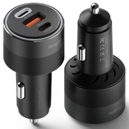 Ultra brzi autopunjač Ringke "3-Port" s dva USB-C i jednim USB-A izlazom za punjenje, PD 3.0 84W - crni