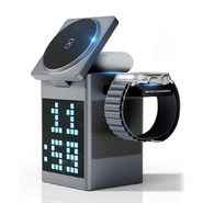 Pixel Cube 6u1 - Bežična postaja za punjenje MagSafe s punjenjem 3 uređaja, LED zaslonom, Bluetooth zvučnikom i satom - 18W