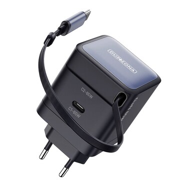 Premium 65W adapter za punjenje s GaN tehnologijom Duzzona T10, s ugrađenim izvlačnim USB-C kablom - crni Premium 65W adapter za punjenje s GaN tehnologijom Duzzona T10, s ugrađenim izvlačnim USB-C kablom - crni