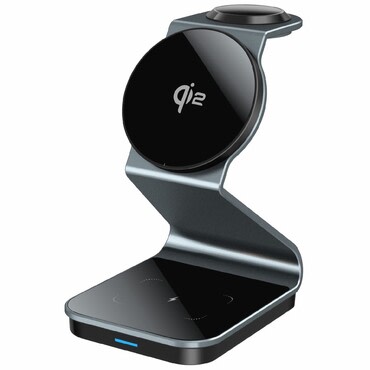 3u1 bežična postaja za punjenje MagDock Qi2 za punjenje telefona, sata i slušalica 15W - metal black 3u1 bežična postaja za punjenje MagDock Qi2 za punjenje telefona, sata i slušalica 15W - metal black