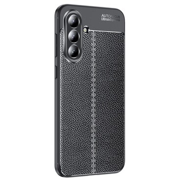 Elegantna gel maska Elite Guard s teksturom kože i zaštitom rubova za Samsung Galaxy A36 - obsidian black