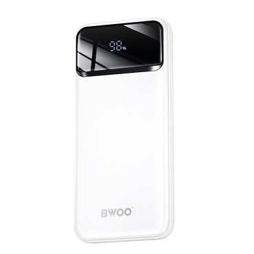 Iznimno tanki tanek power bank BWOO "P34" 22.5W 10000mAh s dva USB i jednim USB-C ulazom - bijeli