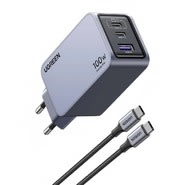 Zidni punjač Ugreen Nexode Pro X757 100W QC, GaN - sa 2x USB-C n 1x USB-A izlazima za punjenje tri uređaja odjednom + USB-C kabel - sivi