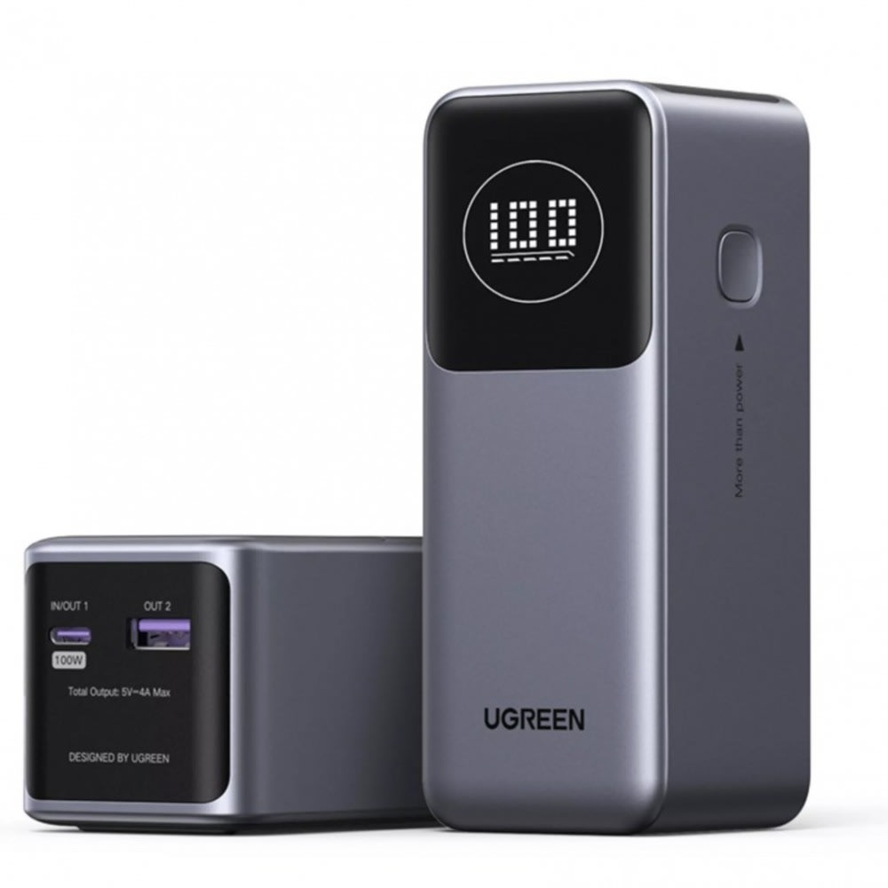 Power bank Ugreen PB724 100W QC + PD sa USB-C i USB-A izlazima - 12000 mAh - sivi