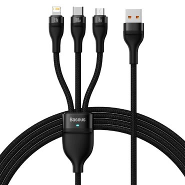 Kabel za punjenje Baseus "Flash Series II" - 3u1 kabel za punjenje iz USB u USB-C, Lightning i Micro USB konektore i brzim punjenjem 100W - 1.2m - crni Kabel za punjenje Baseus "Flash Series II" - 3u1 kabel za punjenje iz USB u USB-C, Lightning i Micro USB konektore i brzim punjenjem 100W - 1.2m - crni