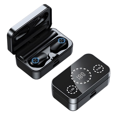 Bežične Bluetooth slušalice MirrorMax s ugrađenim powerbankom i digitalnim zaslonom - jet black