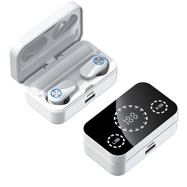 Bežične Bluetooth slušalice MirrorMax s ugrađenim powerbankom i digitalnim zaslonom - metal white