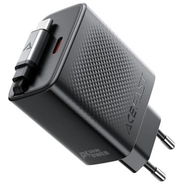 Premium zidni adapter za punjenje Acefast "A110" s GaN tehnologijom, 1x USB-C izlazom 30W i izvlačnim USB-C kablom - crni Premium zidni adapter za punjenje Acefast "A110" s GaN tehnologijom, 1x USB-C izlazom 30W i izvlačnim USB-C kablom - crni