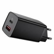 Zidni punjač Baseus 65W s GaN Lite tehnologijom i USB-C + USB-A izlazima za brzo punjenje - crni