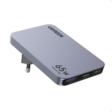 Zidni punjač Ugreen Nexode Pro X753 65W s 1x USB-A i 2x USB-C izlazima za brzo punjenje - sivi