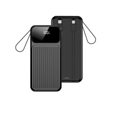 Powerbank Maxlife MXPB-06 s ugrađenim USB-C i Lightning kablom,  10000mAh kapacitetom i brzim 22.5W punjenjem - crni