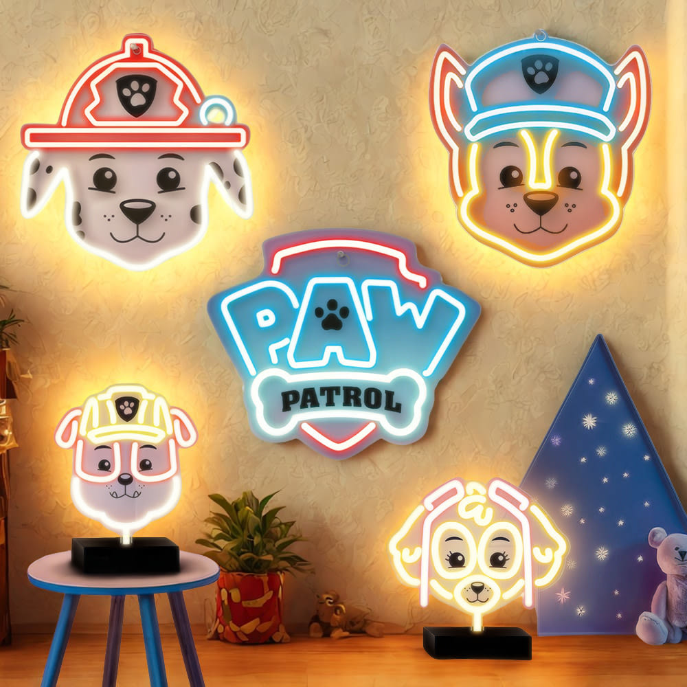 Psići u ophodnji - dekorativna LED neon svjetiljka Paw Patrol™ - zidna ili noćna svjetiljka na stalku