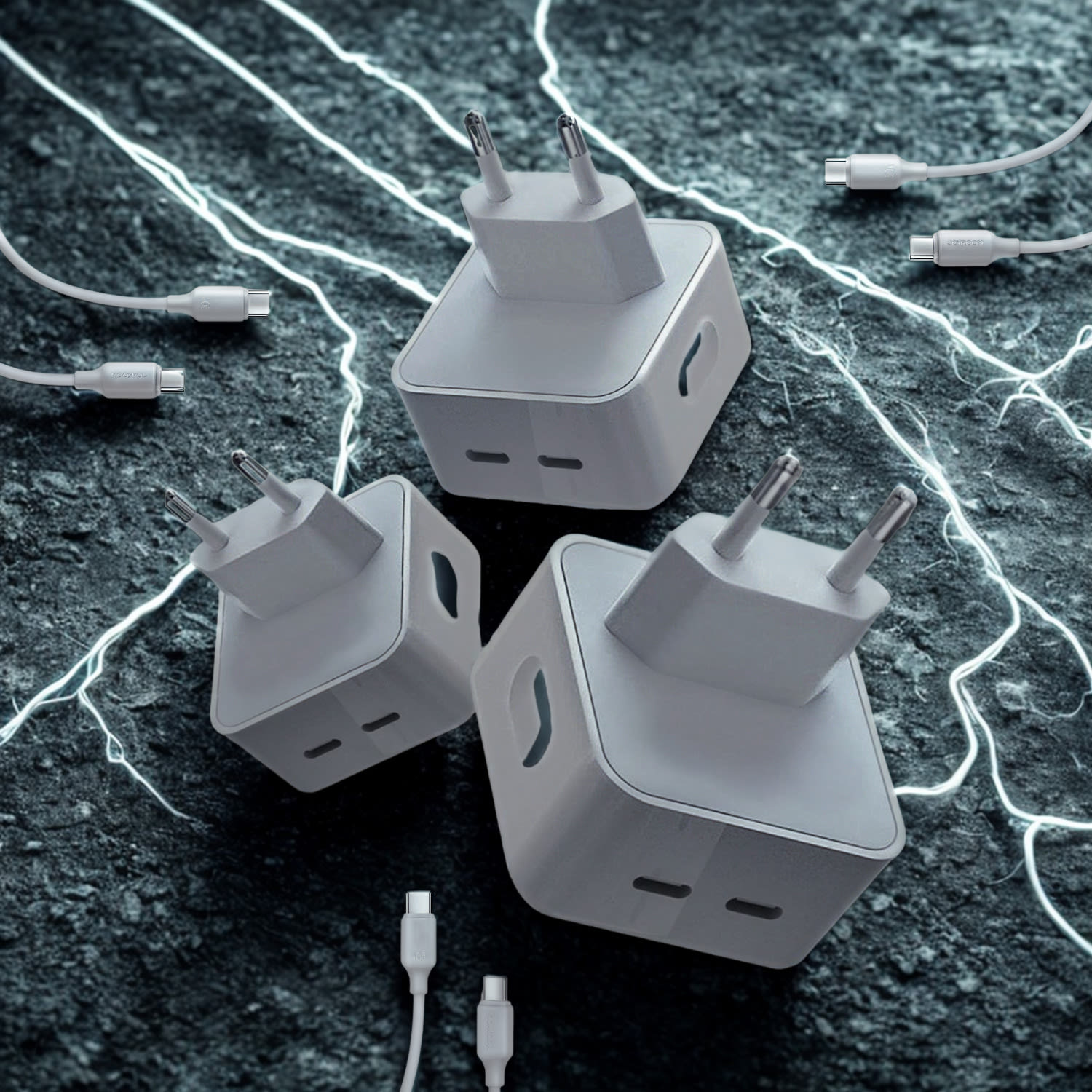PlugWise 3-Pack - Trostruka snaga za brzo i kompaktno punjenje + USB-C kablovi