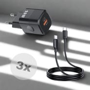 MiniGaN Trio Pack - Komplet tri punjača i USB-C kablova za brzo i sigurno punjenje sa 6 izlaza