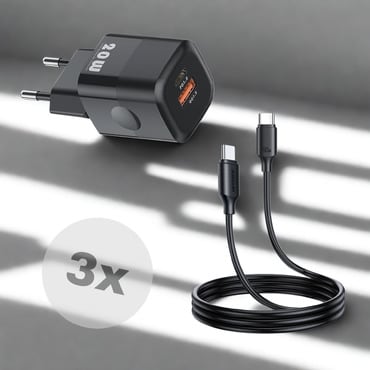 MiniGaN Trio Pack - Komplet tri punjača i USB-C kablova za brzo i sigurno punjenje sa 6 izlaza