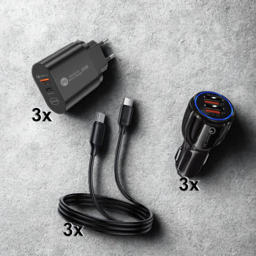 MEGA Family Power Pack - 3X3 komplet za brzo punjenje doma, u autu i na putu - za cijelu obitelj