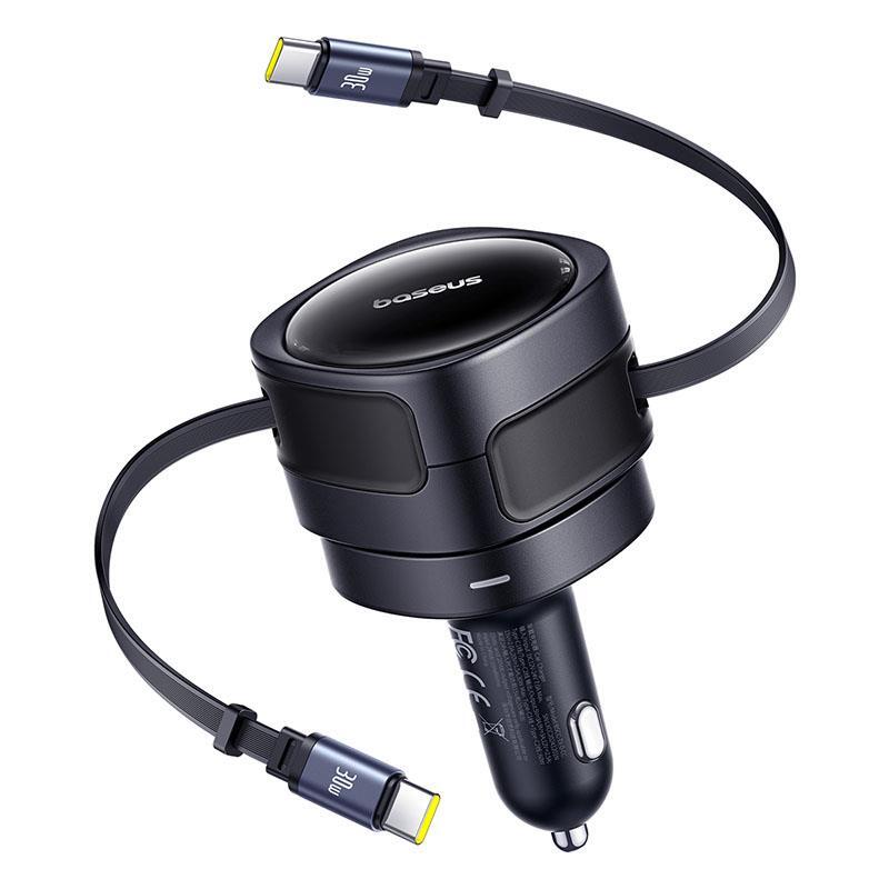 Autopunjač Baseus "Enjoyment Max" S dva izvlačna USB-C kabla PD 60W - sivi