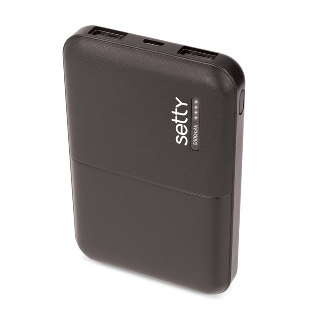 Power bank Setty "SPB-05" s kapacitetom od 5000 mAh i dva USB-A ulaza - crni