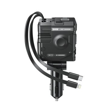 AutopunjačXO "CC66" s USB-C i USB-A izlazima te dva izvlačna kabla, USB-C i Lightning PD 104W - crni AutopunjačXO "CC66" s USB-C i USB-A izlazima te dva izvlačna kabla, USB-C i Lightning PD 104W - crni