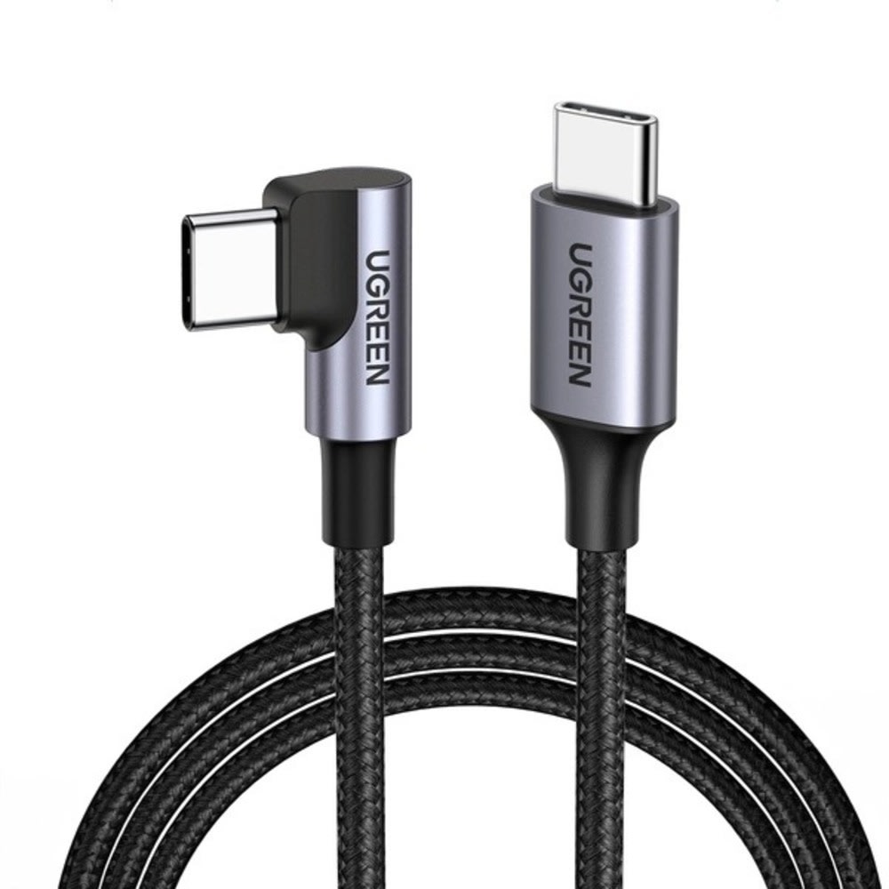 USB-C u USB-C kabel Ugreen US255 s 60W polnjenjem, brzim pijenosom podataka i kutnim priključkom - 0.5m - sivi
