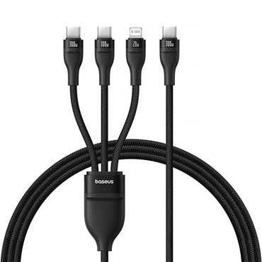 Kabel za punjenje Baseus Flash Series 3u1 s 2x USB-C + Lightning priključkom i LED indikatorom - 100W - 1.5m - crni Kabel za punjenje Baseus Flash Series 3u1 s 2x USB-C + Lightning priključkom i LED indikatorom - 100W - 1.5m - crni