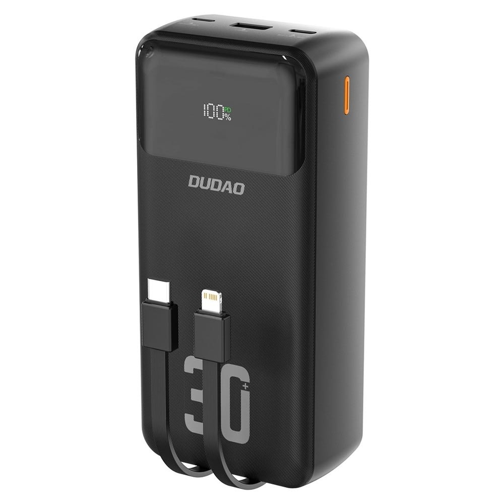 Power bank Dudao K15MAX 30000 mAh s ugrađenim kablovima i brzim PD punjenjem - crni