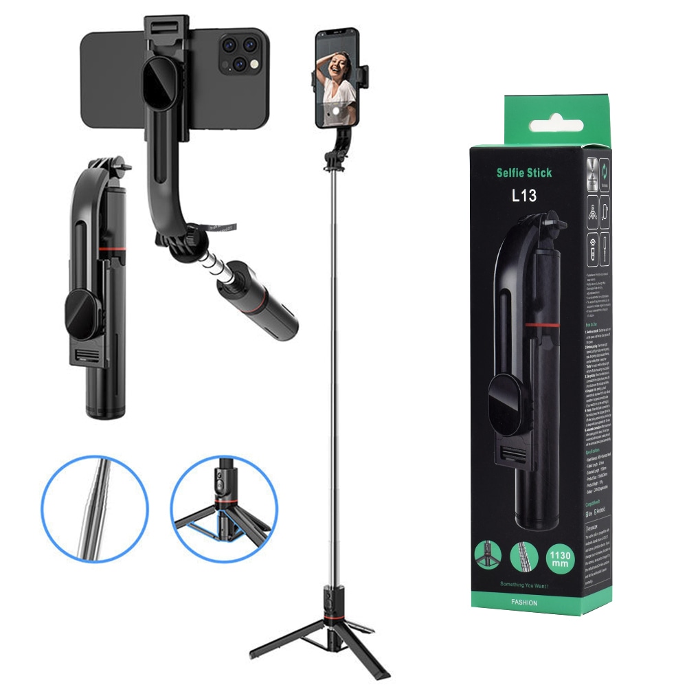 Selfie stick Techsuit "L13" s tronožnim stalkom i daljinskim upravljačem - crni