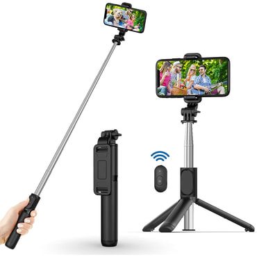 Selfie stick Techsuit "Q01" s tronožnim stalkom i daljinskim upravljačem - crni