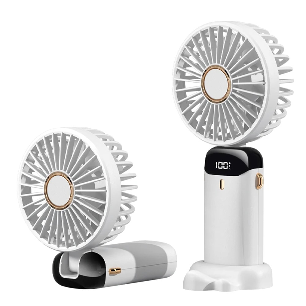 Premium prijenosni ventilator Techsuit "Handheld LED" sklopivi, s LED zaslonom i pet brzina - bijeli