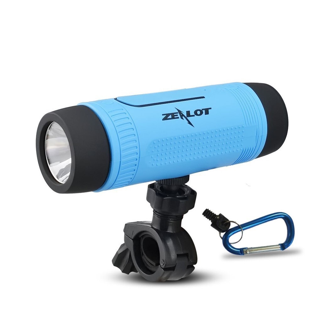 Bluetooth zvučnik, svjetiljka i power bank Zealot SuperLux 3u1 – Vodootporni prijenosni zvučnik s ugrađenom biciklističkom svjetiljkom, power bankom, SD utorom i FM funkcijom - ocean blue